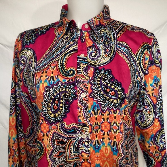 Lauren Ralph Lauren Fuchsia Paisley Button-Down Shirt Women’s Size Large - Picture 2 of 11